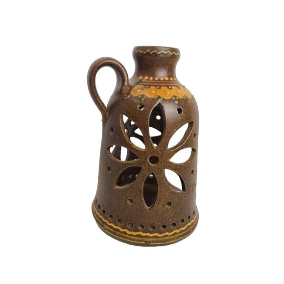 Gliaud Barbeit Scandanavia Pottery Candle Holder‎ Jug Carved FLOWER PAINTED 7" - Picture 1 of 13